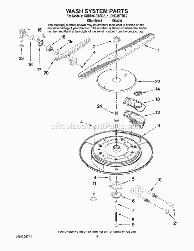 KitchenAid KUDH03DTBL2 Dishwasher Wash System Parts Diagram