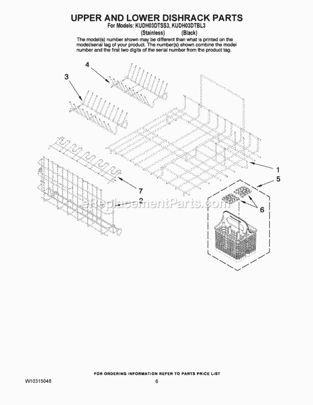 KitchenAid KUDH03DTSS3 Dishwasher Upper and Lower Dishrack Parts Diagram