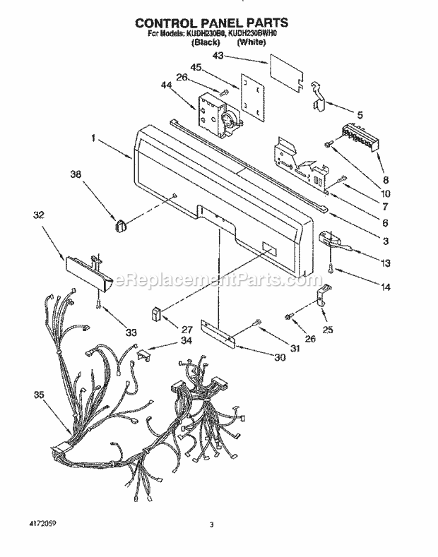 KitchenAid KUDH230B0 Dishwasher Control Panel, Lit/Optional Diagram