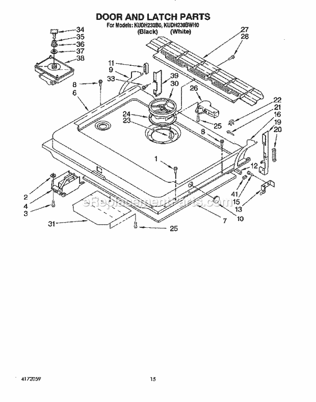 KitchenAid KUDH230B0 Dishwasher Door and Latch Diagram