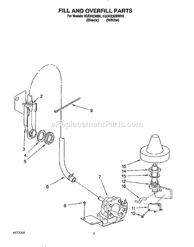 KitchenAid KUDH230B0 Dishwasher Fill and Overfill Diagram