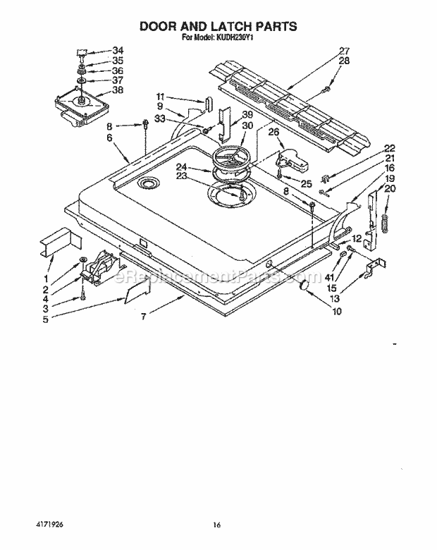 KitchenAid KUDH230Y1 Dishwasher Door and Latch Diagram