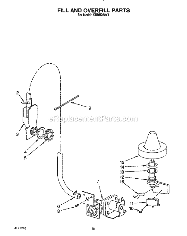 KitchenAid KUDH230Y1 Dishwasher Fill and Overfill Diagram