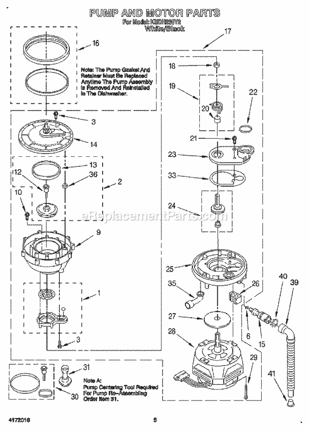 KitchenAid KUDH230Y2 Dishwasher Pump and Motor Diagram