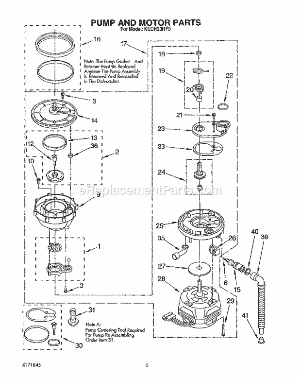 KitchenAid KUDH23HY0 Dishwasher Pump and Motor Diagram