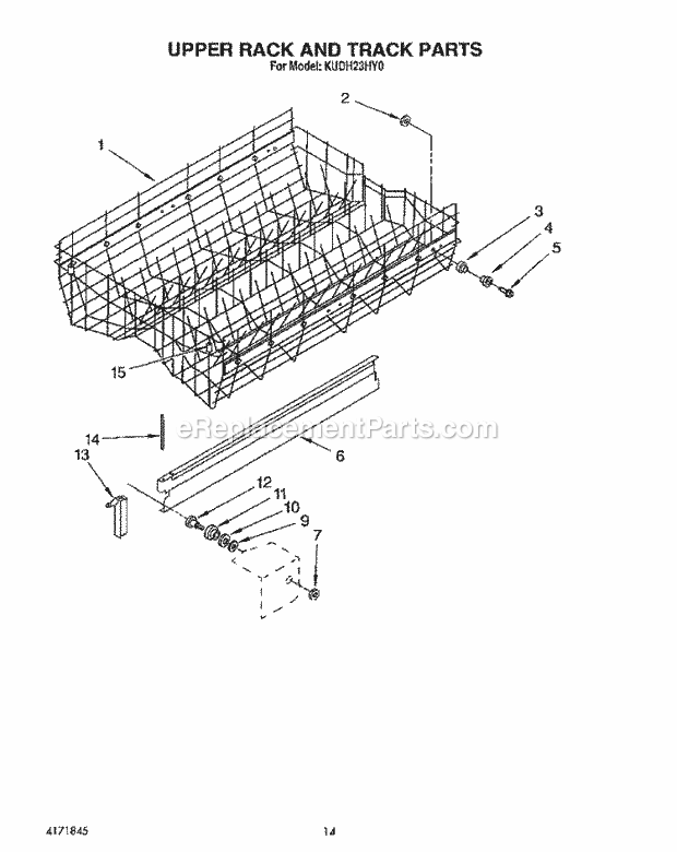 KitchenAid KUDH23HY0 Dishwasher Upper Rack and Track Diagram