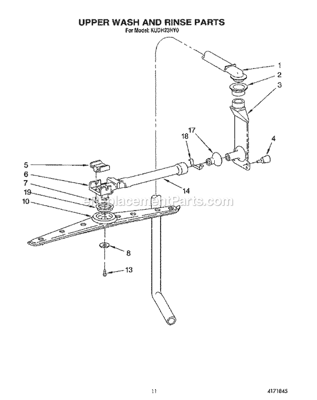 KitchenAid KUDH23HY0 Dishwasher Upper Wash and Rinse Diagram