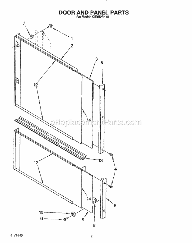 KitchenAid KUDH23HY0 Dishwasher Door and Panel Diagram