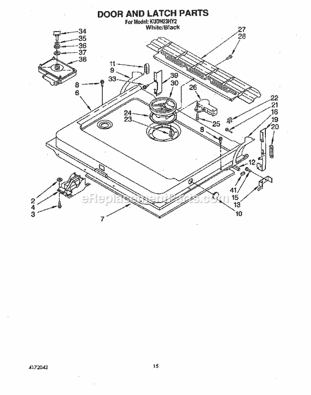 KitchenAid KUDH23HY2 Dishwasher Door and Latch Diagram