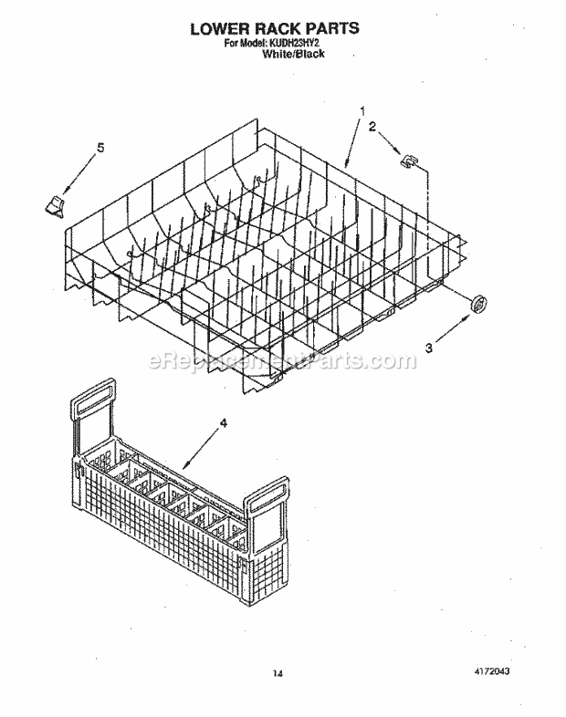 KitchenAid KUDH23HY2 Dishwasher Lower Rack Diagram