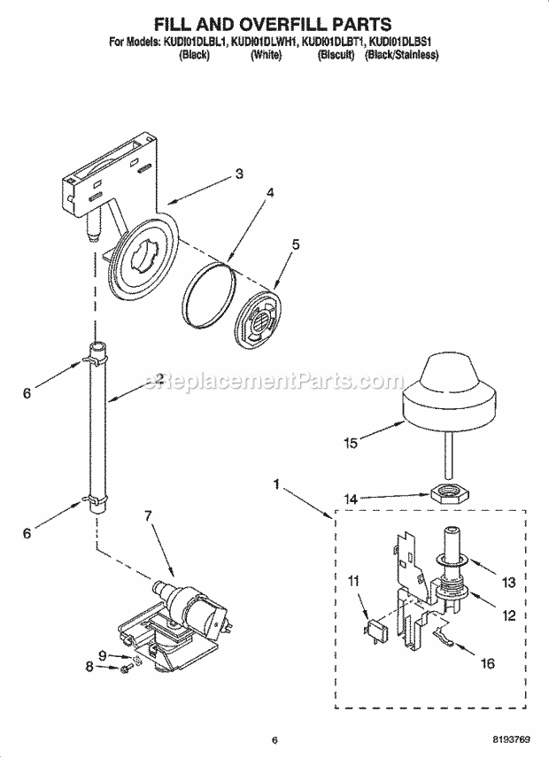 KitchenAid KUDI01DLBL1 Dishwasher Fill and Overfill Parts Diagram