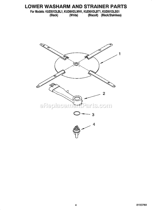 KitchenAid KUDI01DLBL1 Dishwasher Lower Washarm and Strainer Parts Diagram