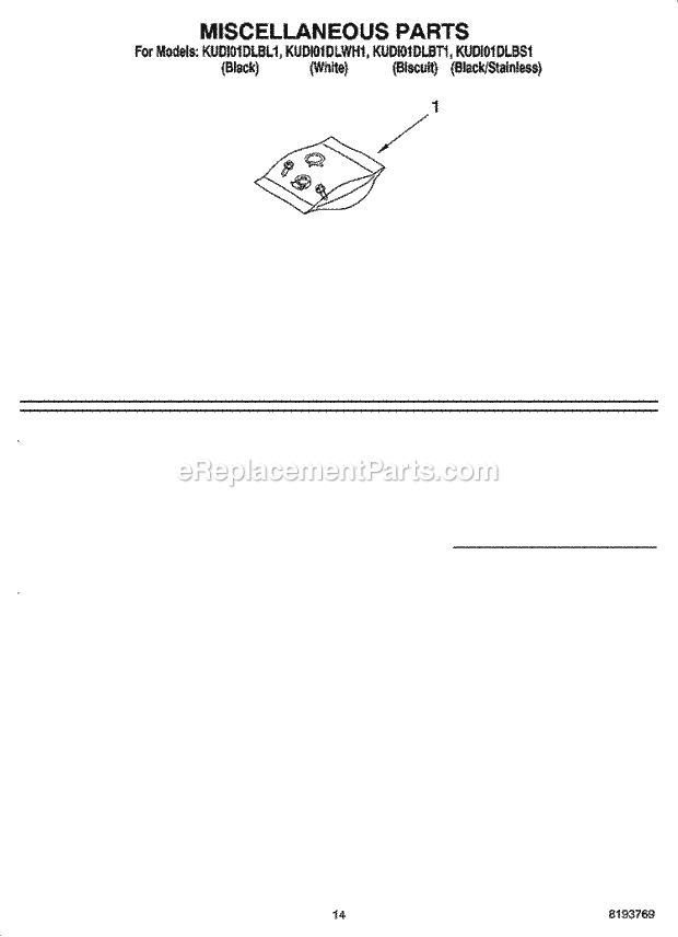 KitchenAid KUDI01DLBL1 Dishwasher Miscellaneous Parts Optional Parts (Not Included) Diagram