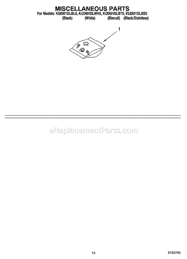 KitchenAid KUDI01DLBS0 Dishwasher Miscellaneous Parts Optional Parts (Not Included) Diagram