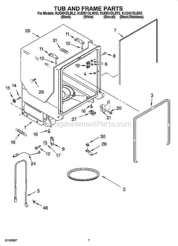 KitchenAid KUDI01DLBS2 Dishwasher Tub and Frame Parts Diagram