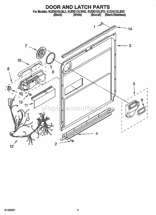 KitchenAid KUDI01DLBT2 Dishwasher Door and Latch Parts Diagram