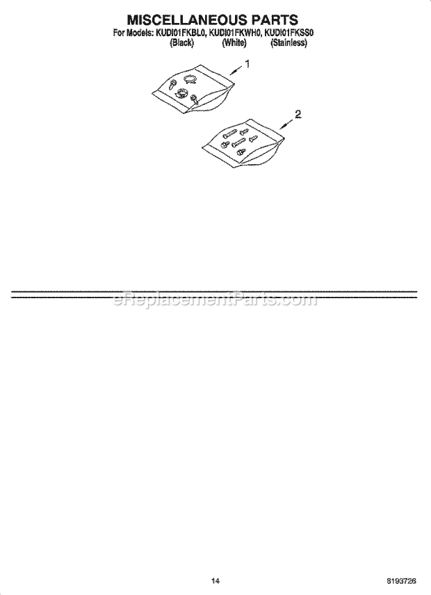 KitchenAid KUDI01FKWH0 Dishwasher Miscellaneous Parts, Optional Parts (Not Included) Diagram