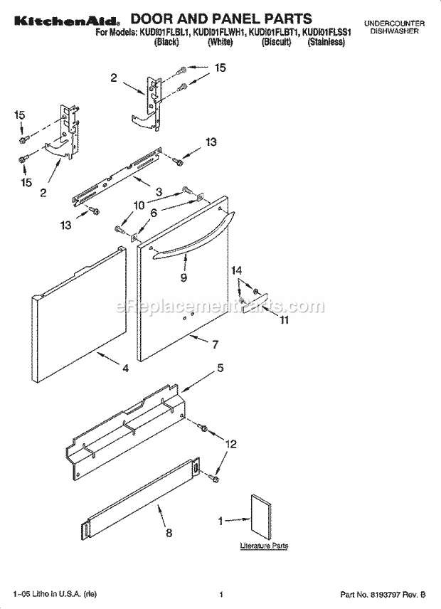 KitchenAid KUDI01FLBL1 Dishwasher Door and Panel Parts Diagram