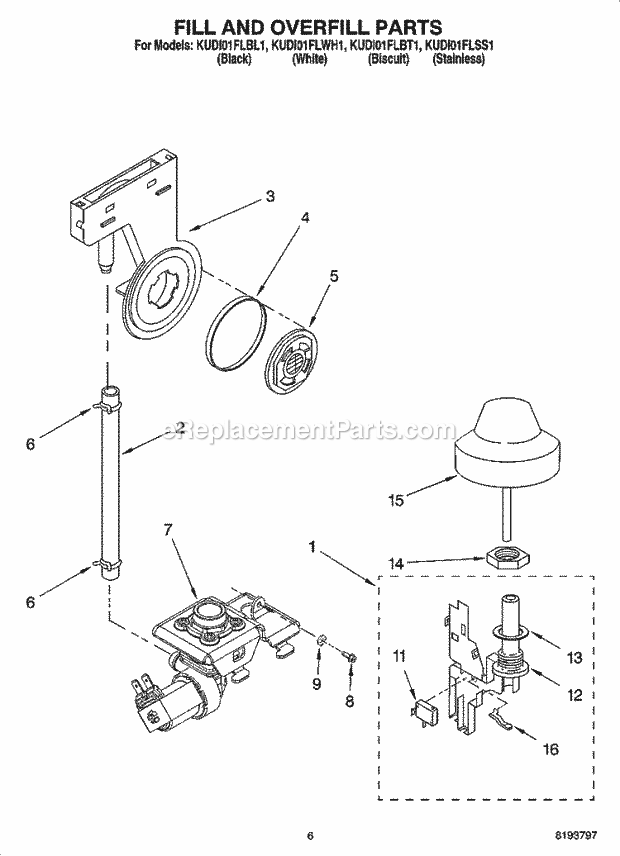 KitchenAid KUDI01FLBL1 Dishwasher Fill and Overfill Parts Diagram