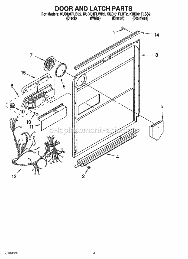 KitchenAid KUDI01FLBT2 Dishwasher Door and Latch Parts Diagram