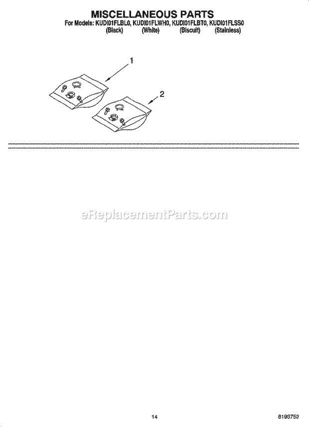 KitchenAid KUDI01FLSS0 Dishwasher Miscellaneous Parts Optional Parts (Not Included) Diagram