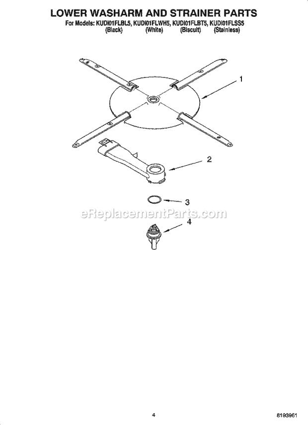 KitchenAid KUDI01FLWH5 Dishwasher Lower Washarm and Strainer Parts Diagram