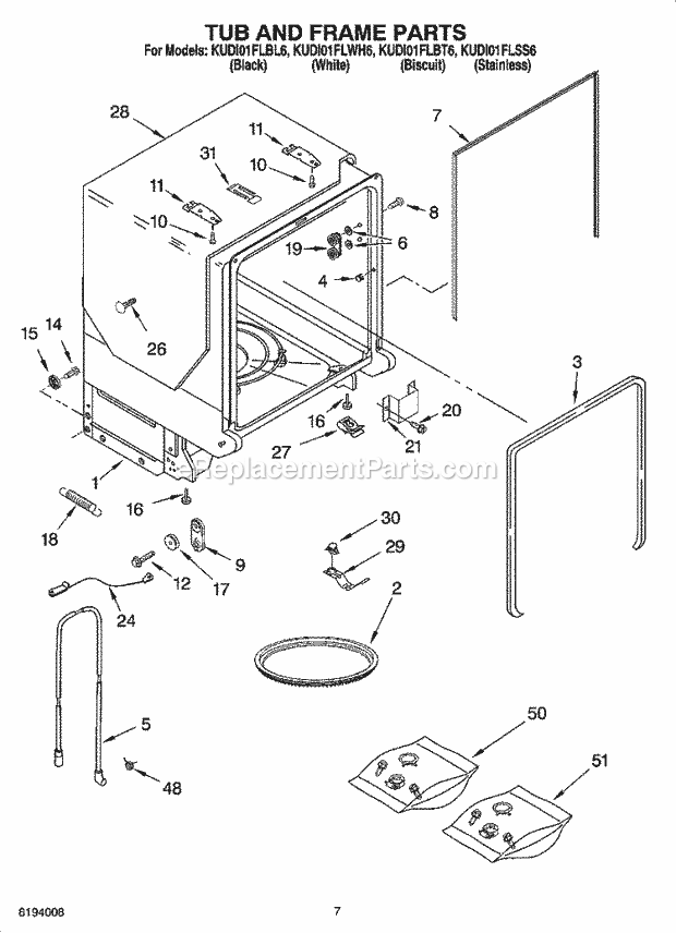 KitchenAid KUDI01FLWH6 Dishwasher Tub and Frame Parts Diagram