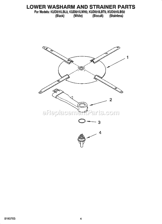 KitchenAid KUDI01ILBL0 Dishwasher Lower Washarm and Strainer Parts Diagram