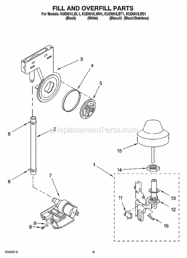 KitchenAid KUDI01ILBL1 Dishwasher Fill and Overfill Parts Diagram