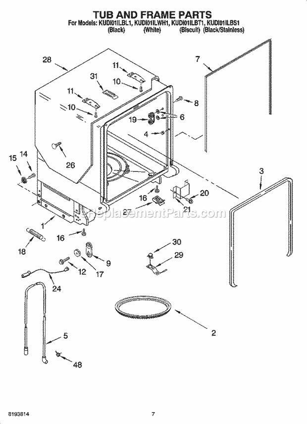 KitchenAid KUDI01ILBS1 Dishwasher Tub and Frame Parts Diagram