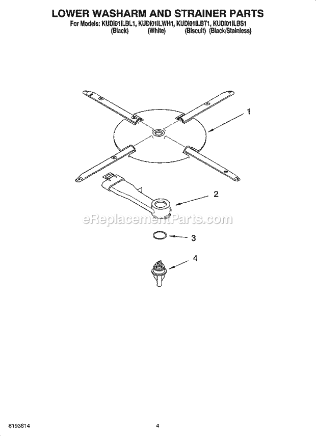 KitchenAid KUDI01ILBS1 Dishwasher Lower Washarm and Strainer Parts Diagram