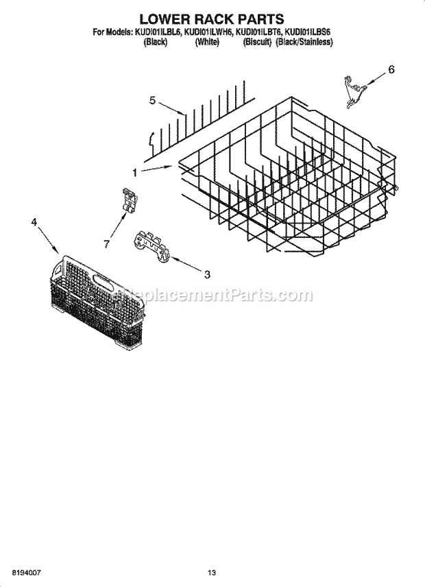 KitchenAid KUDI01ILWH6 Dishwasher Lower Rack Parts, Optional Parts (Not Included) Diagram