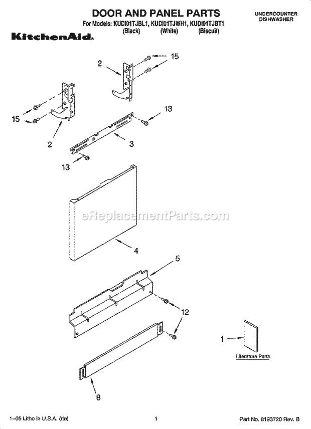 KitchenAid KUDI01TJBL1 Dishwasher Door and Panel Parts Diagram