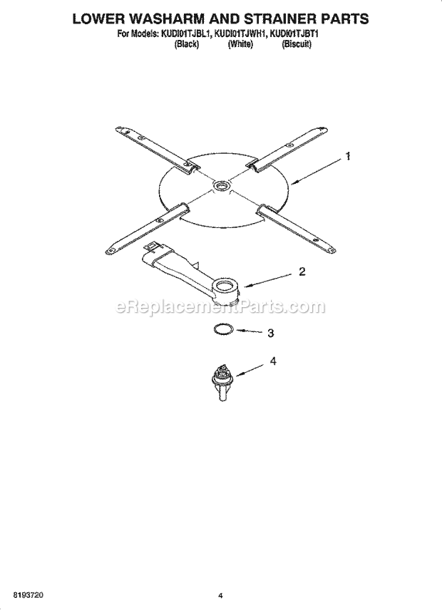 KitchenAid KUDI01TJBL1 Dishwasher Lower Washarm and Strainer Parts Diagram