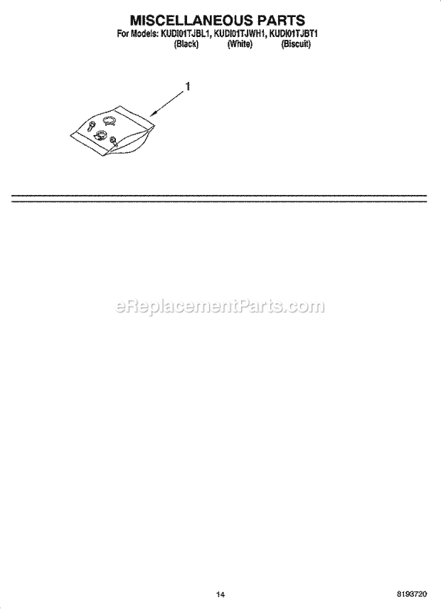 KitchenAid KUDI01TJBL1 Dishwasher Miscellaneous Parts Optional Parts (Not Included) Diagram