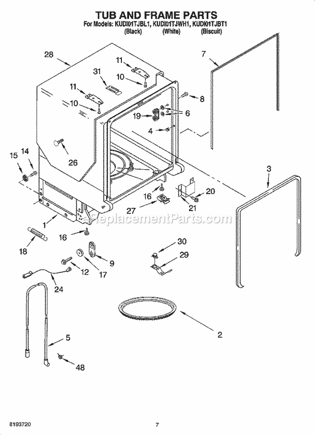 KitchenAid KUDI01TJBT1 Dishwasher Tub and Frame Parts Diagram