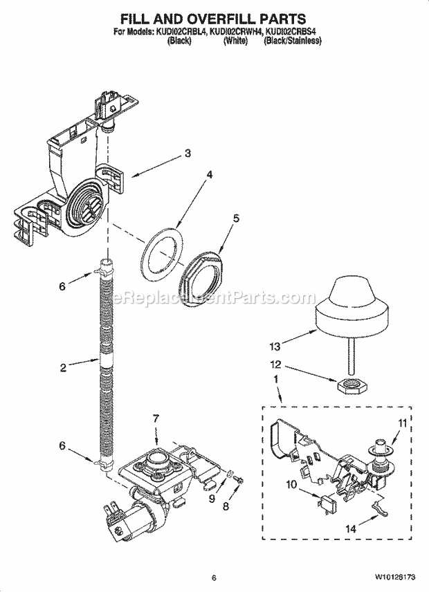 KitchenAid KUDI02CRBL4 Dishwasher Fill and Overfill Parts Diagram