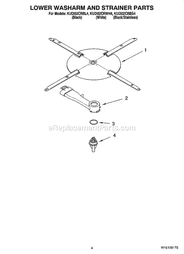 KitchenAid KUDI02CRBL4 Dishwasher Lower Washarm and Strainer Parts Diagram