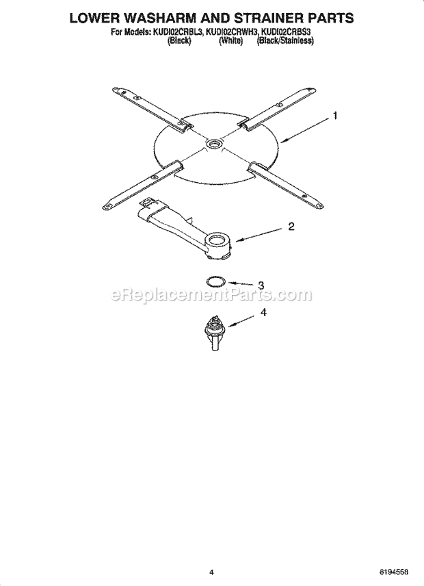 KitchenAid KUDI02CRWH3 Dishwasher Lower Washarm and Strainer Parts Diagram