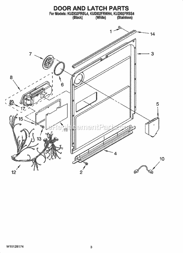 KitchenAid KUDI02FRBL4 Dishwasher Door and Latch Parts Diagram