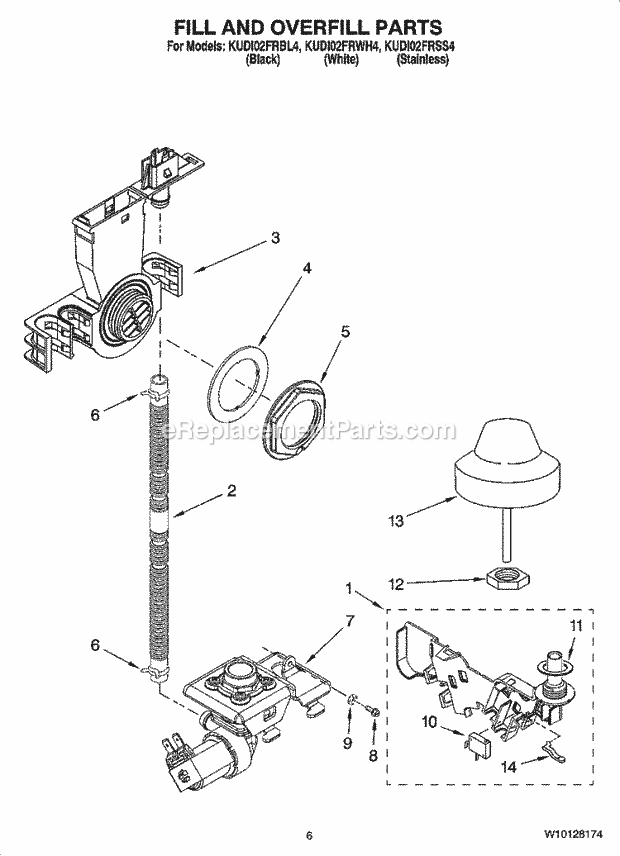 KitchenAid KUDI02FRBL4 Dishwasher Fill and Overfill Parts Diagram