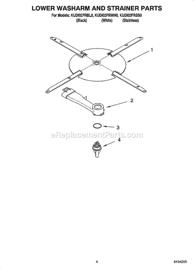 KitchenAid KUDI02FRSS0 Dishwasher Lower Washarm and Strainer Parts Diagram