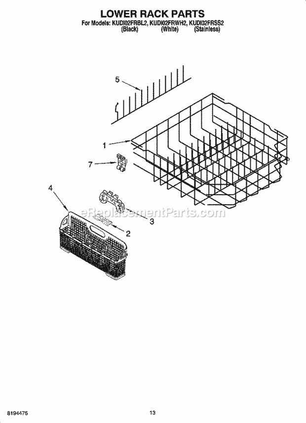 KitchenAid KUDI02FRSS2 Dishwasher Lower Rack Parts, Optional Parts (Not Included) Diagram