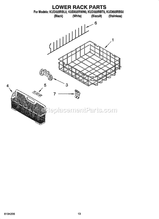 KitchenAid KUDI02IRBL0 Dishwasher Lower Rack Parts, Optional Parts (Not Included) Diagram