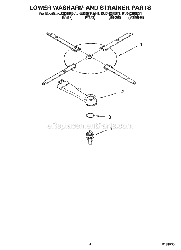 KitchenAid KUDI02IRBS1 Dishwasher Lower Washarm and Strainer Parts Diagram