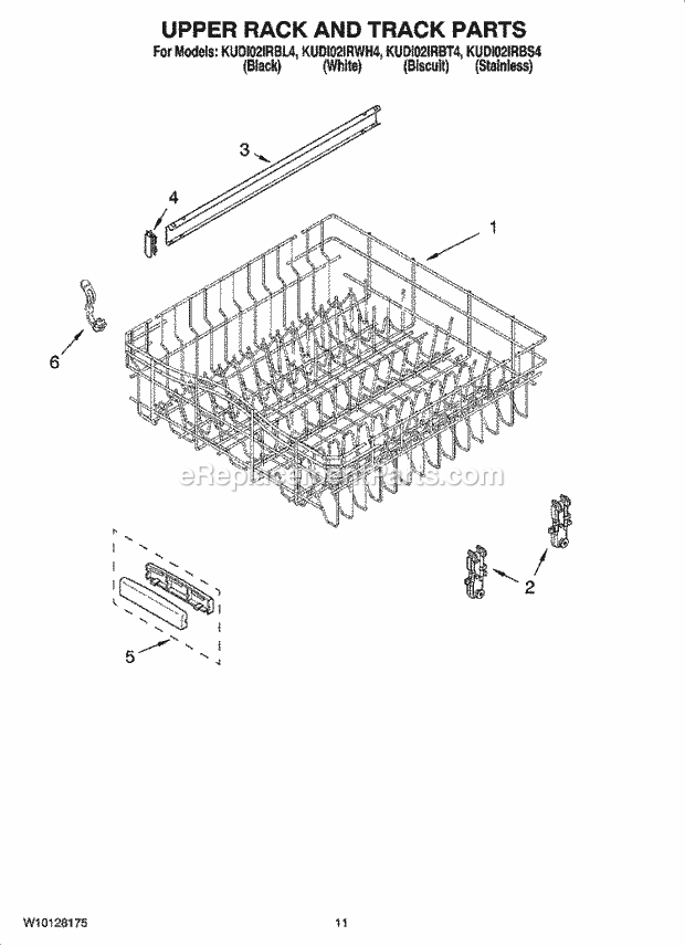 KitchenAid KUDI02IRBS4 Dishwasher Upper Rack and Track Parts Diagram