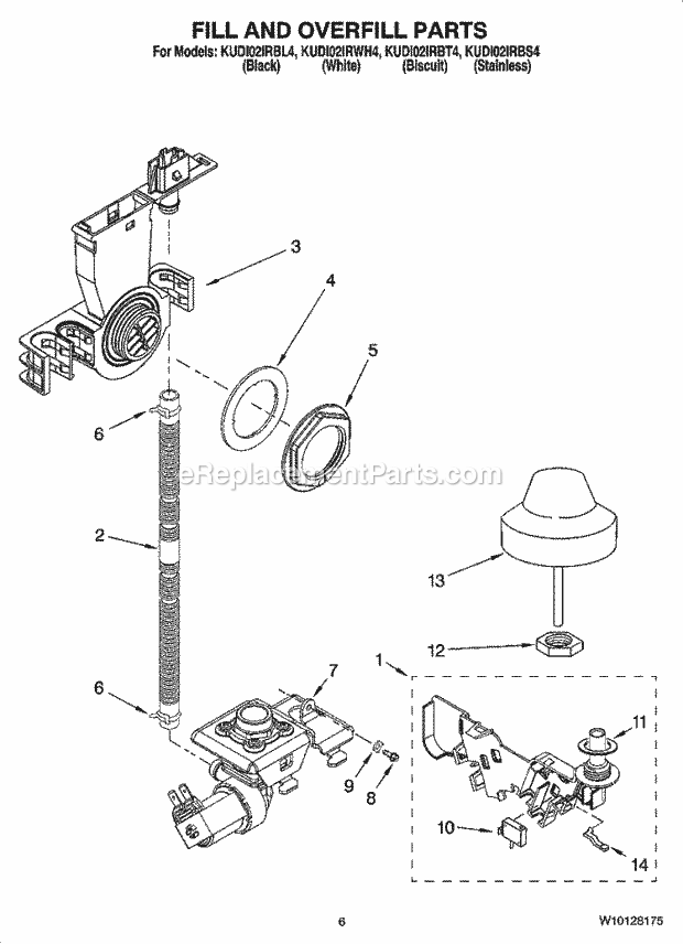 KitchenAid KUDI02IRBS4 Dishwasher Fill and Overfill Parts Diagram