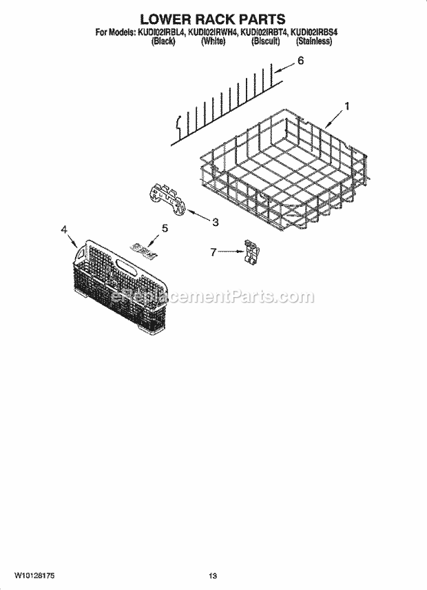 KitchenAid KUDI02IRBS4 Dishwasher Lower Rack Parts, Optional Parts (Not Included) Diagram