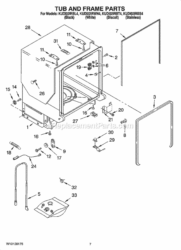 KitchenAid KUDI02IRBS4 Dishwasher Tub and Frame Parts Diagram