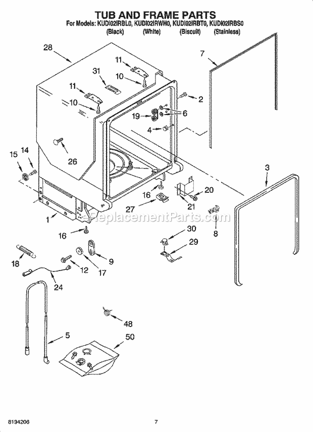 KitchenAid KUDI02IRBT0 Dishwasher Tub and Frame Parts Diagram